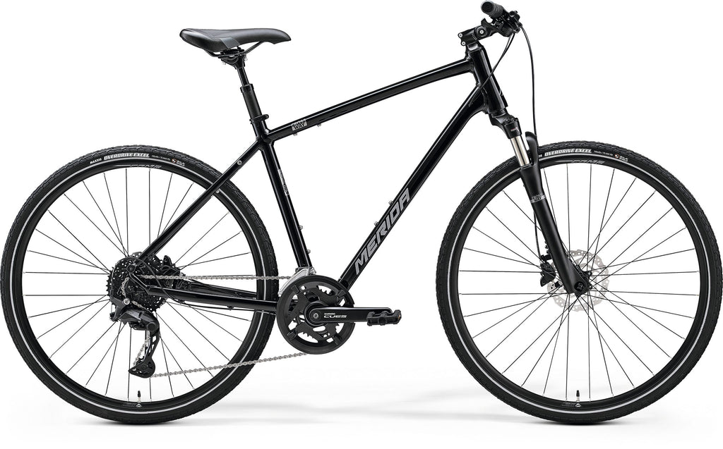 Side view of the Merida CROSSWAY 300 III2, a lightweight aluminum hybrid bicycle.