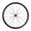 A sleek black MICHE SWR EVO 40 bicycle wheel on a white backdrop.