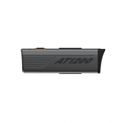 A compact black and orange power bank, perfect for on-the-go charging, showcasing a modern and portable design.