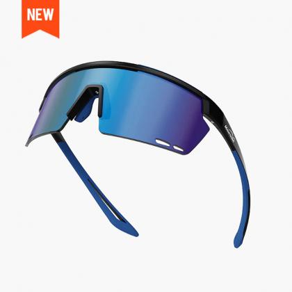 A clear product image of the Magicshine Rouler Classic Sports Sunglasses with a vibrant blue reflective lens and a black and blue frame.