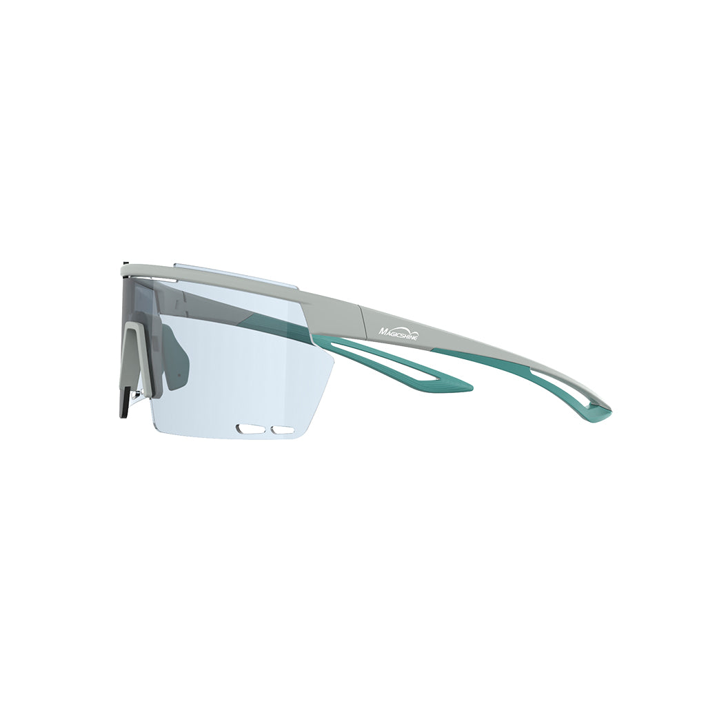 Magicshine Rouler Night Vision lens demonstrating enhanced contrast in low-light conditions, perfect for evening cycling, in a vibrant green/blue tint.