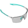 Close-up of Magicshine Rouler Photochromic cycling sunglasses in Lake Blue, showcasing the expansive PC lens for exceptional optical clarity and a vibrant blue aesthetic.