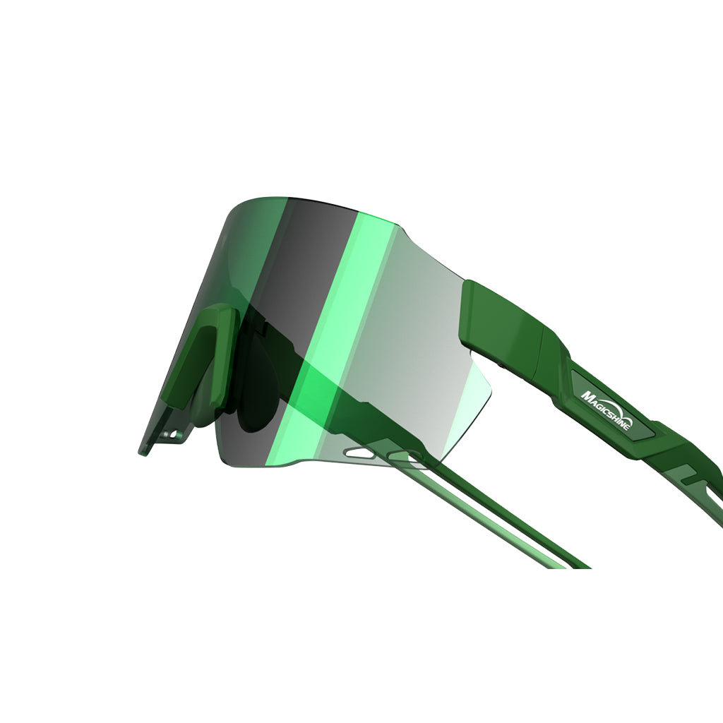 Forest Green Magicshine Windbreaker Classic cycling sunglasses, engineered for exceptional optical clarity and wide field of vision for road cyclists and commuters.