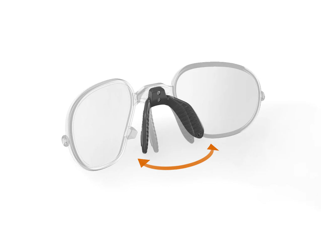 Close-up of the transparent Salice RX-B6 insert, showcasing its lightweight and subtly flexible design that sits securely behind sunglass lenses.