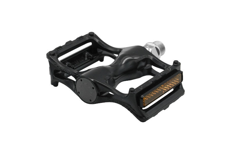 MKS Pedal Seahorse in black, a beautifully curved alloy bicycle pedal with integrated reflectors for enhanced night visibility.