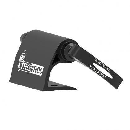 Black metal clamp labeled "mountainbike," designed for TreeFrog 9QR-15X100mm Thru Axle Fork Mount Bracket