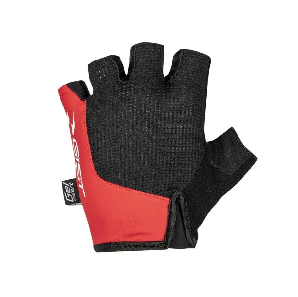 Red and black cycling gloves labeled "Gist" displayed on a white background, size extra large