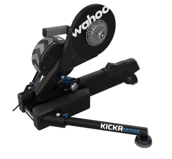 Wahoo KICKR MOVE: an adventure-ready indoor trainer with a large flywheel, providing a realistic road feel and up to 2200W of resistance.