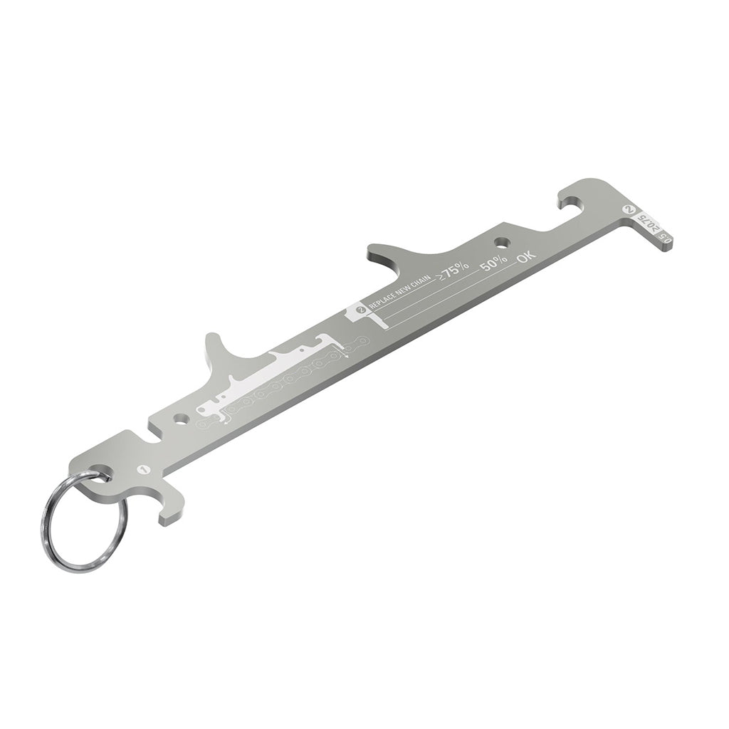 Multi-function bike chain wear checker with valve core tool