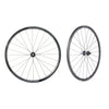 Two black Miche Reflex DX Disc road bicycle wheels on a clean white background.