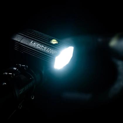 "Lezyne Lite Drive 1200+ Front Light Black - Angle View with Beam Focus