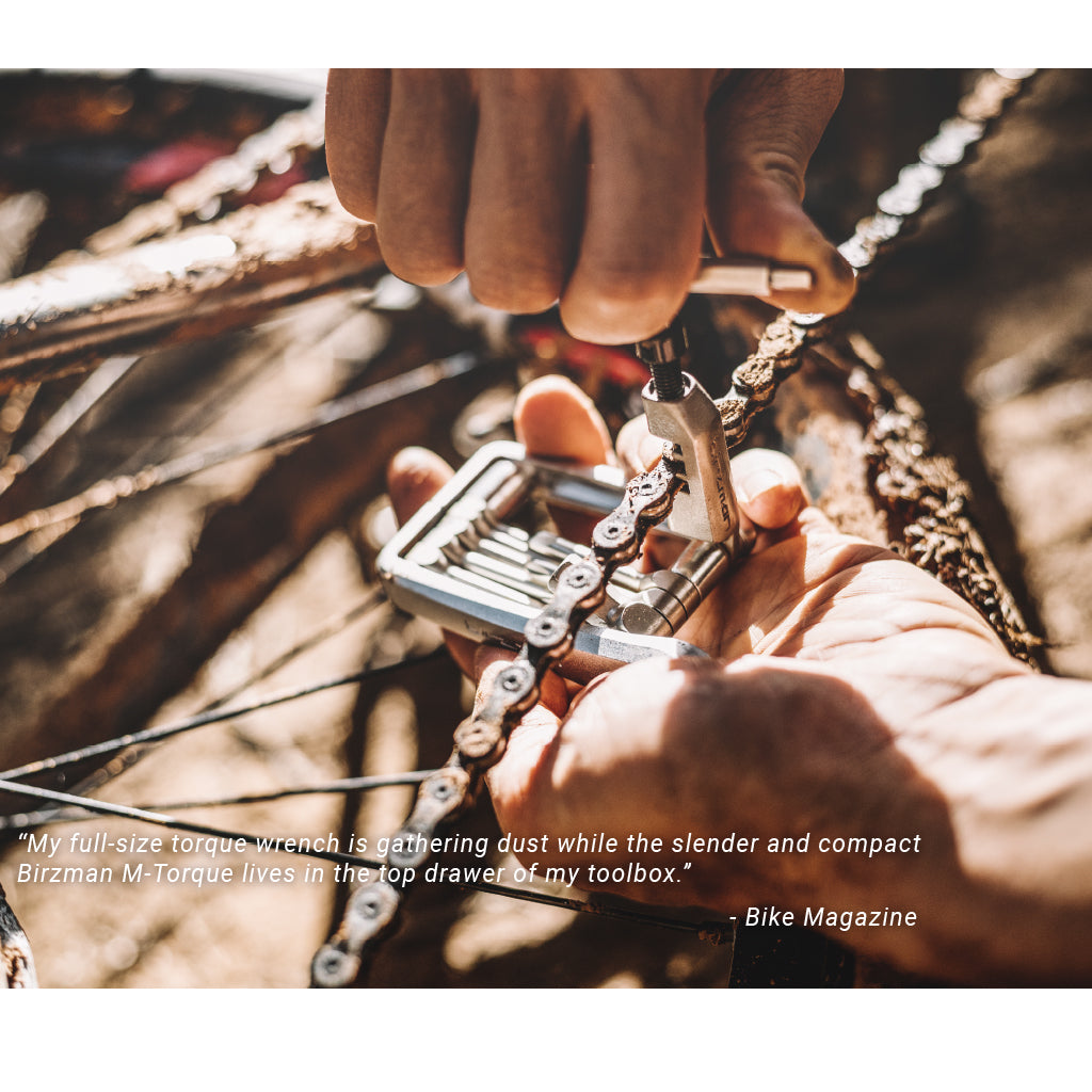 High-technology Birzman M-Torque 10 multitool, essential for preventing damage to bike parts.