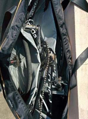 Trek N Ride Bicycle Carry Bag accommodating a large frame mountain bike securely.