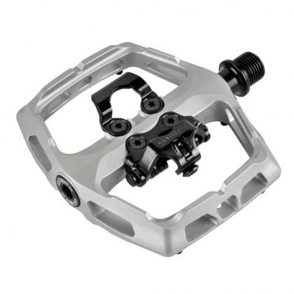 Side view of Xpedo AMBIX MTB pedal with aluminum body and chromoly spindle- grey