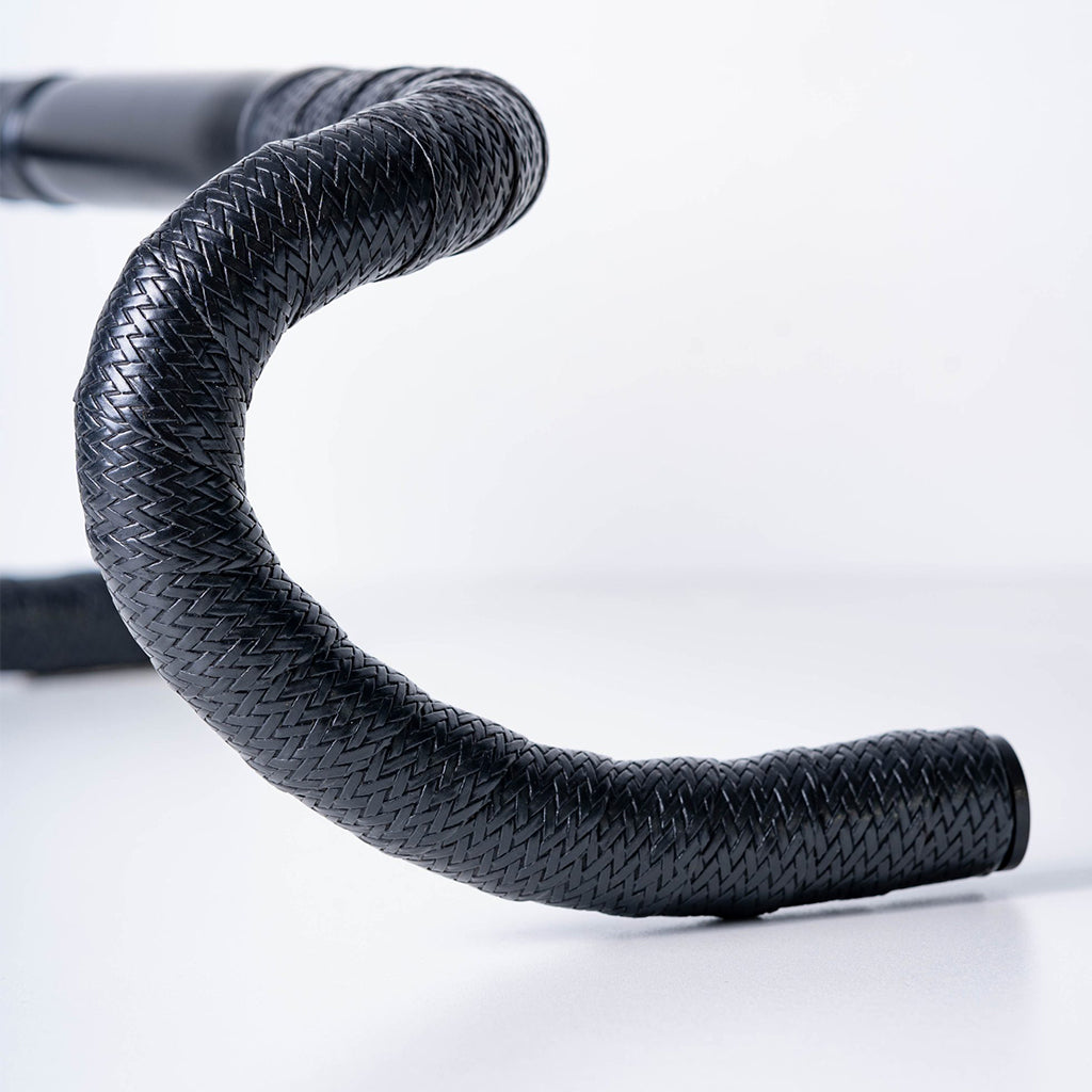 BTP Faux Leather Bartape-Andiamo Black installed on drop handlebars with hoods.