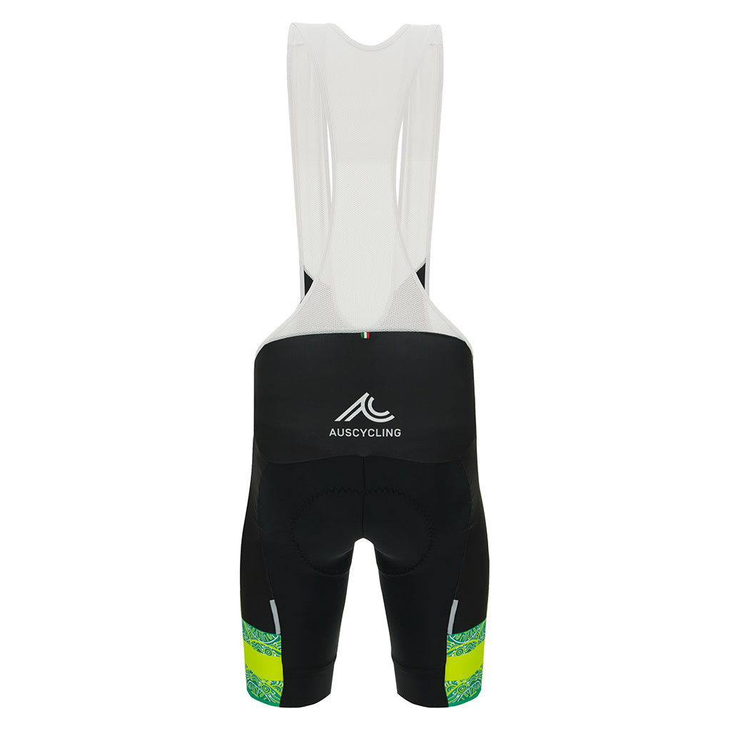 Santini Australian National Team Bibshorts, Black, back view.