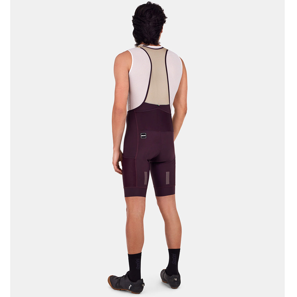 Santini Cargo Bibshorts, Burgundy, side view.