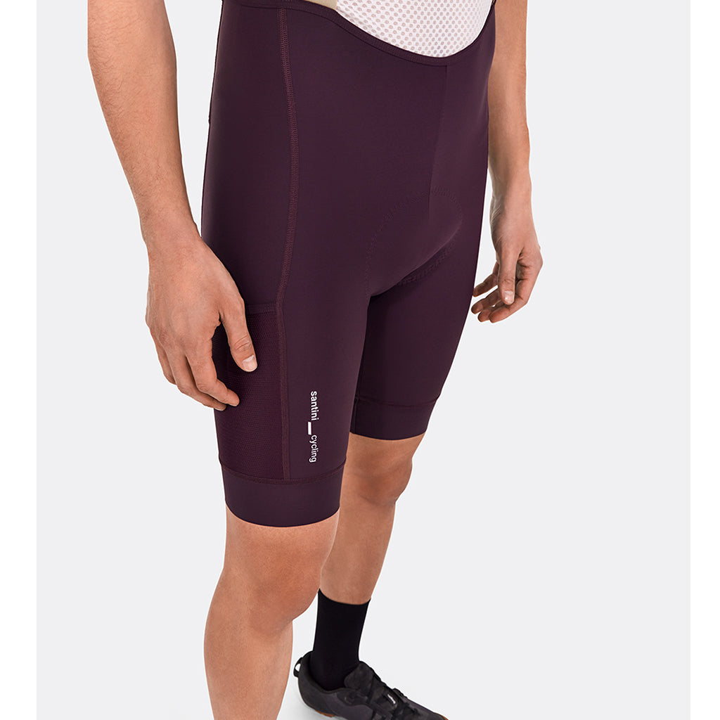 Santini Cargo Bibshorts, Burgundy, reflective back-of-leg detail.