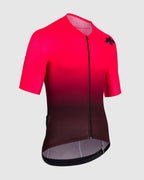 ASSOS Lunar Red cycling jersey with raw-cut sleeves