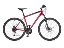  A red and black Author vertigo bike displayed on a clean white background, showcasing its sleek design and vibrant color