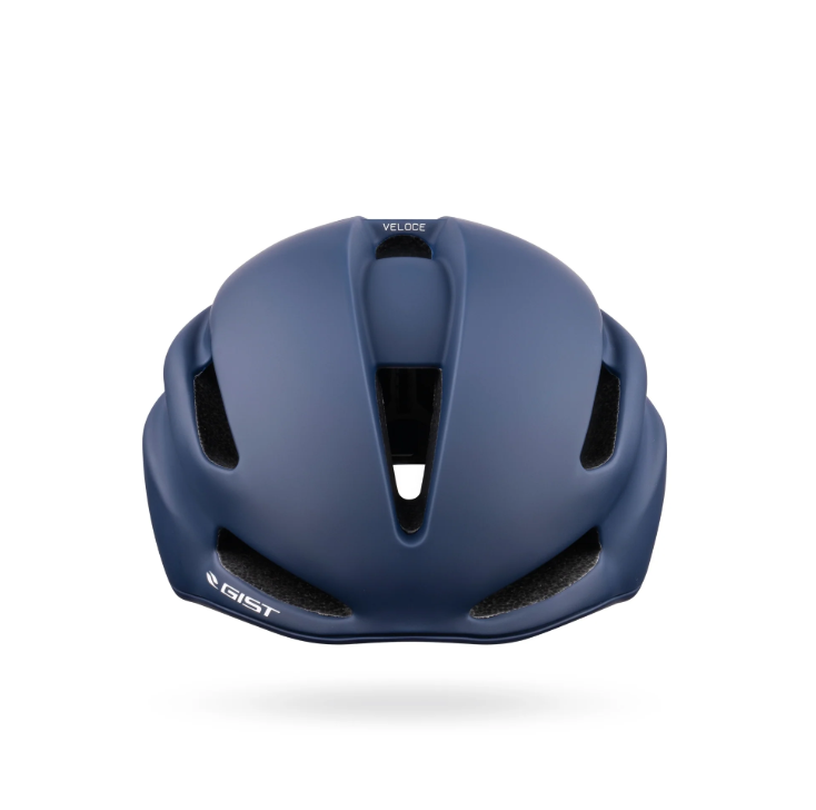The Gist Veloce helmet in blue, showcasing the word "Gist" on its design