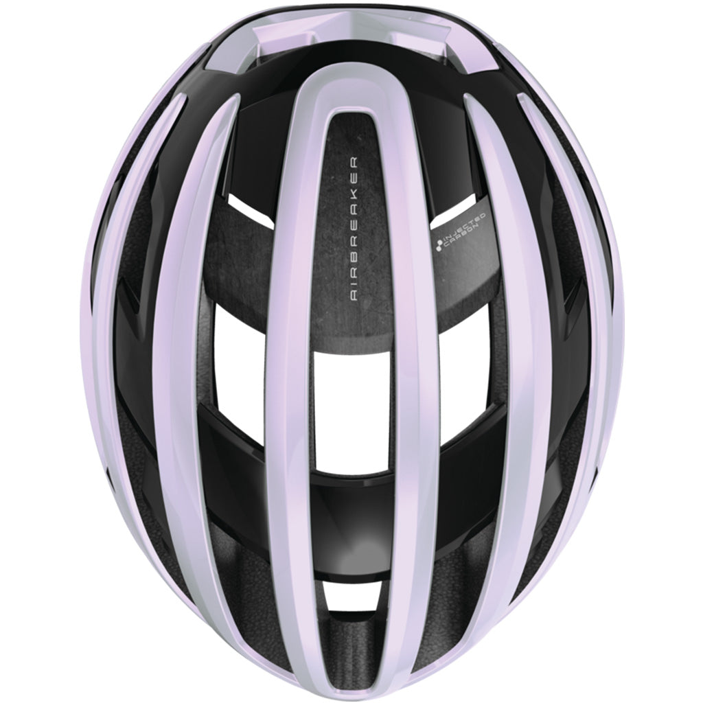 Top view of the Abus Airbreaker 2.0 road cycling helmet showcasing its aerodynamic airflow channels.

