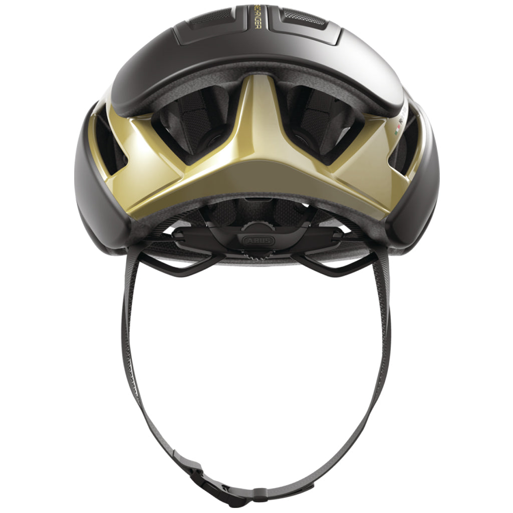 Abus cycling helmet with MIPS and ActiCage in black and gold

