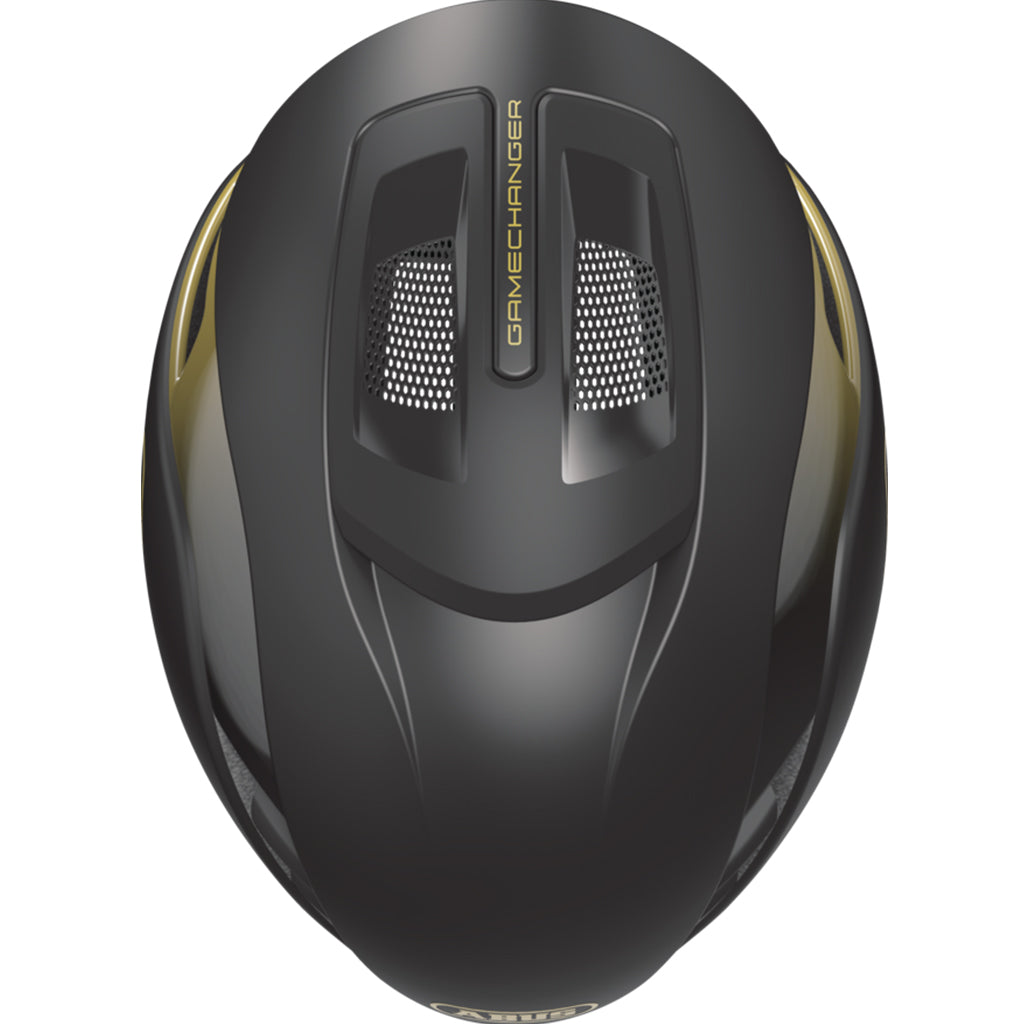 Abus road cycling helmet with aerodynamic features and gold finish