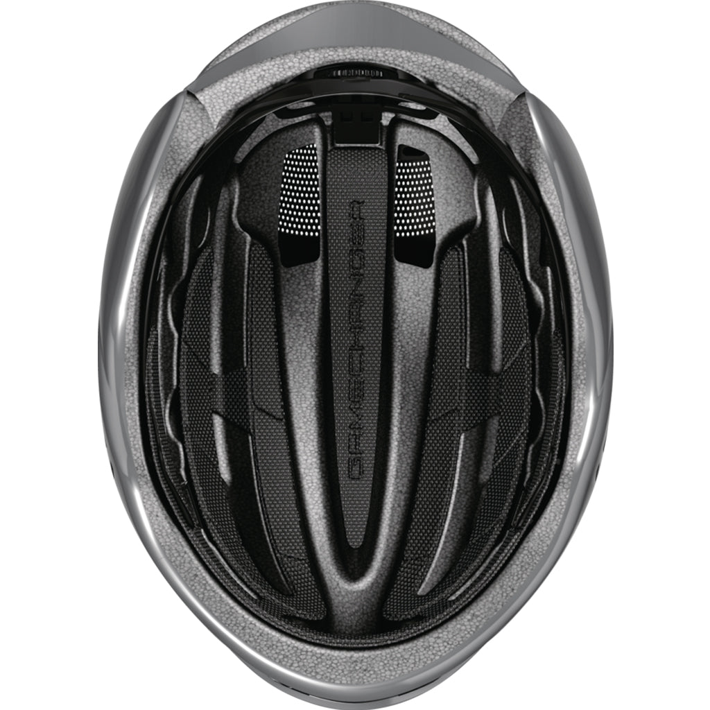 Abus Gamechanger 2.0 helmet in Race Grey with aerodynamic airflow structure.