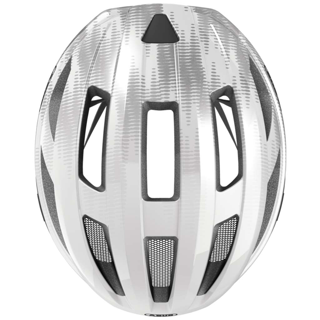 White Silver Abus Macator Helmet with Bug Mesh