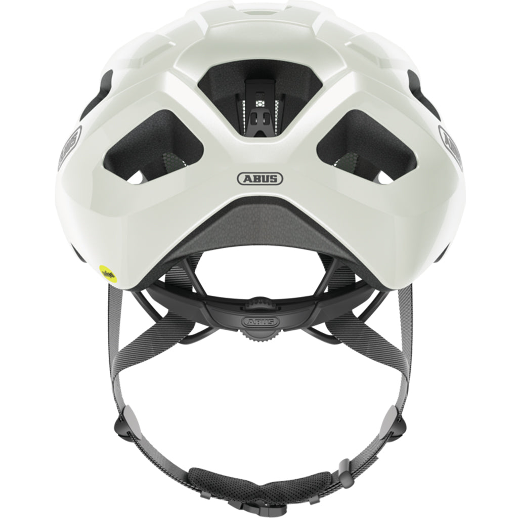 Pearl White Abus Helmet for Cyclists with Long Hair