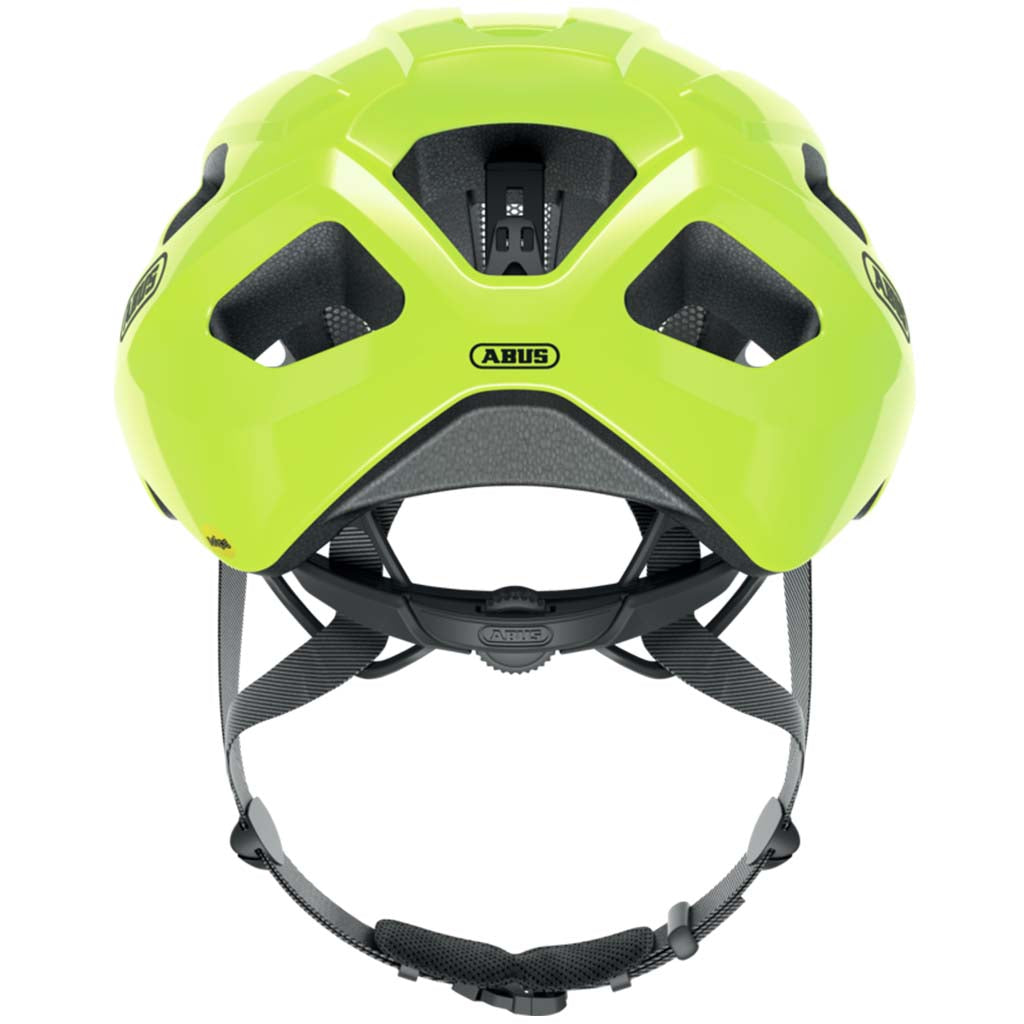 Rear View of Abus MIPS Helmet in Signal Yellow