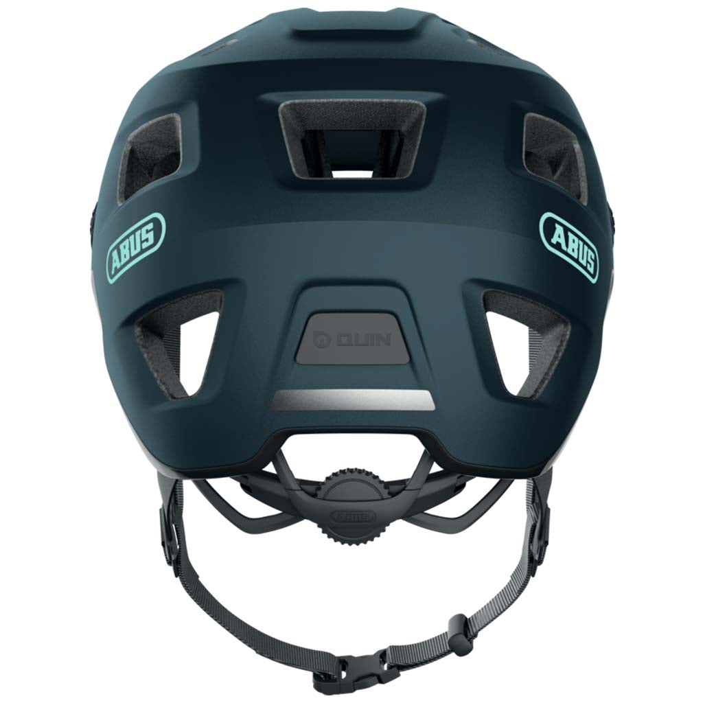  Interior view of Abus MoDrop helmet in Midnight Blue, highlighting comfortable padding and adjustment system.

