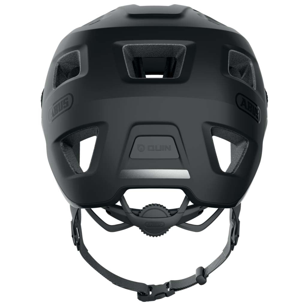 Interior view of Abus MoDrop helmet in Velvet Black, highlighting the adjustment system and padding.
