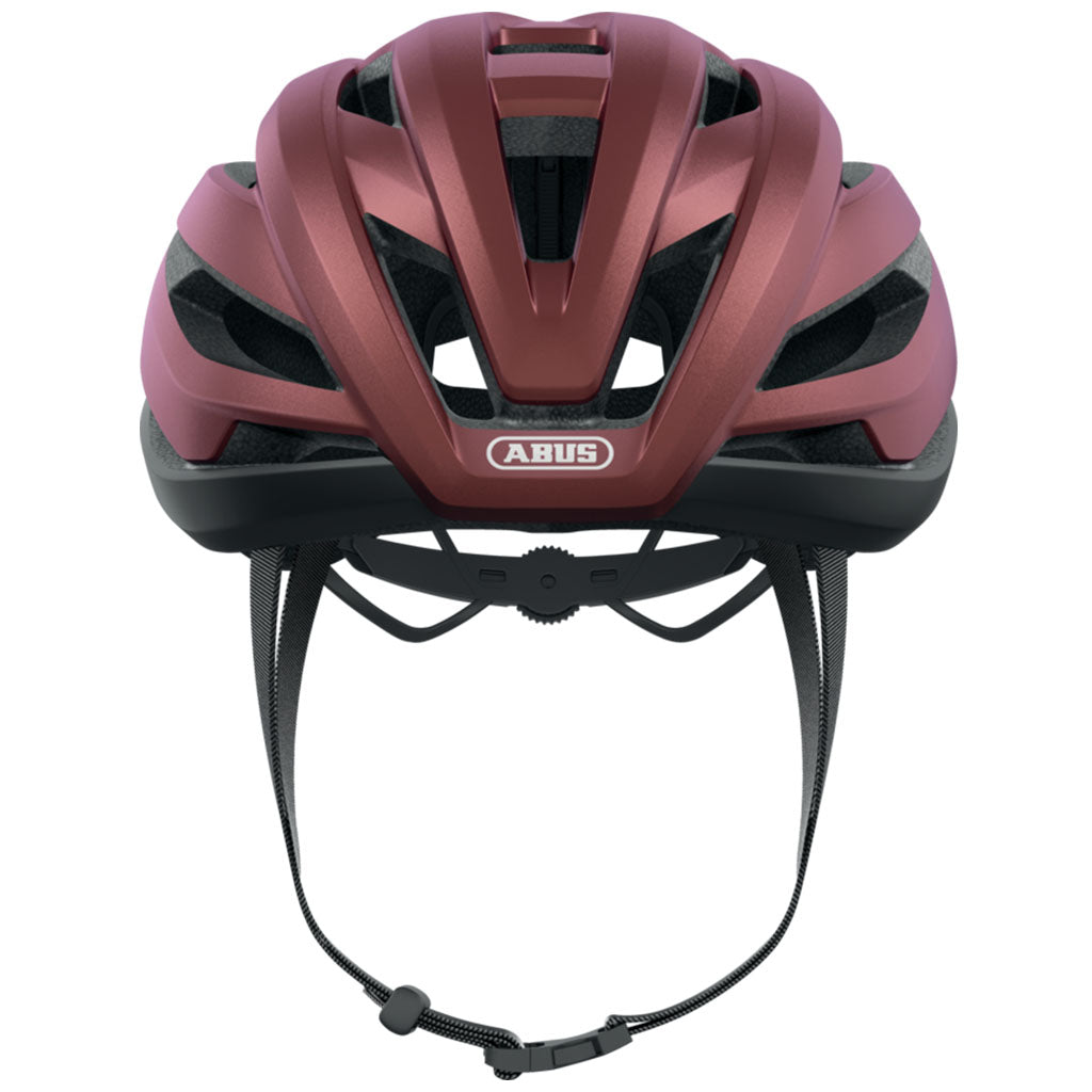 Lightweight Abus helmet with aerodynamic vents and EPS protection.