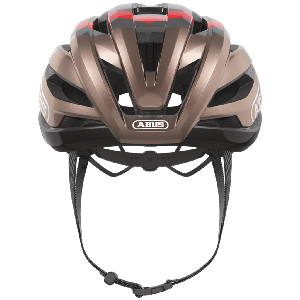 Abus Metallic Copper helmet with excellent ventilation for road cycling.