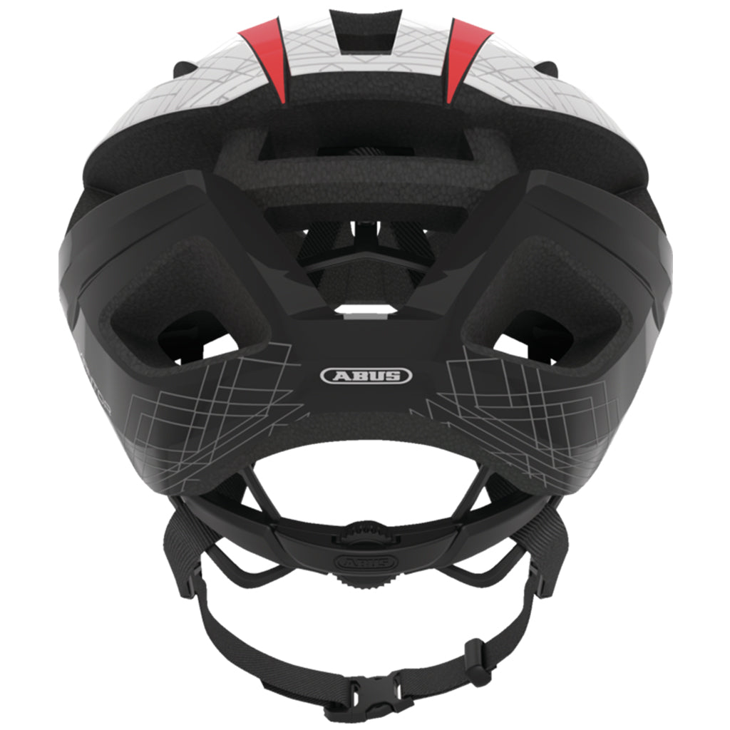 Blaze Red Abus Viantor helmet with Zoom Ace fit system.