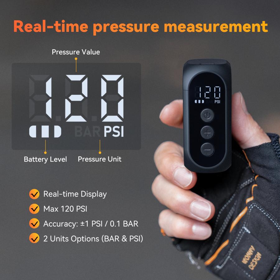 Close-up of Anoutway AS210 Pro LED screen showing real-time tire pressure