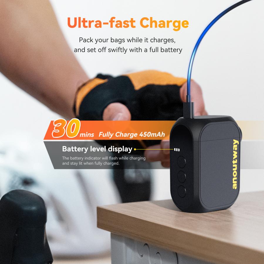 Anoutway AS210 Pro mini pump with USB-C fast charging cable