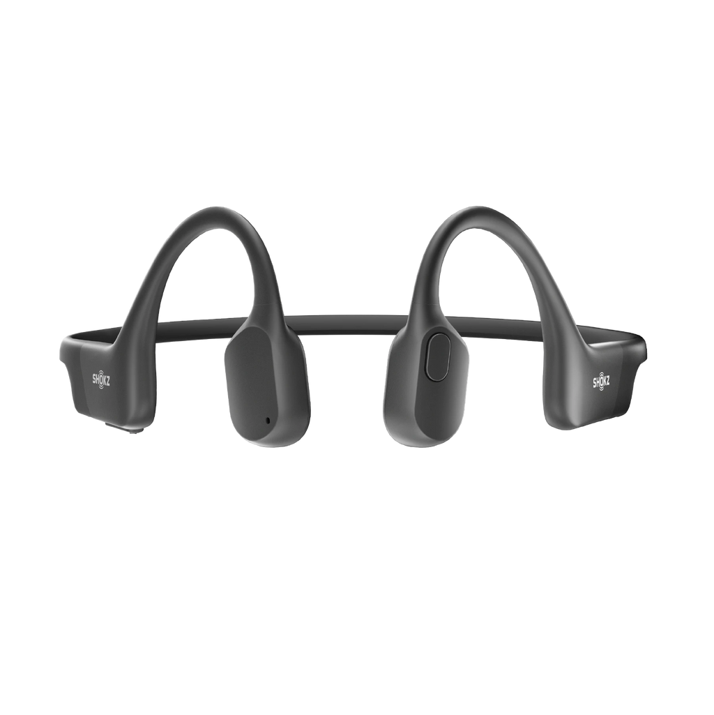 Shokz OpenRun Black open-ear headphones shown from an alternate angle.