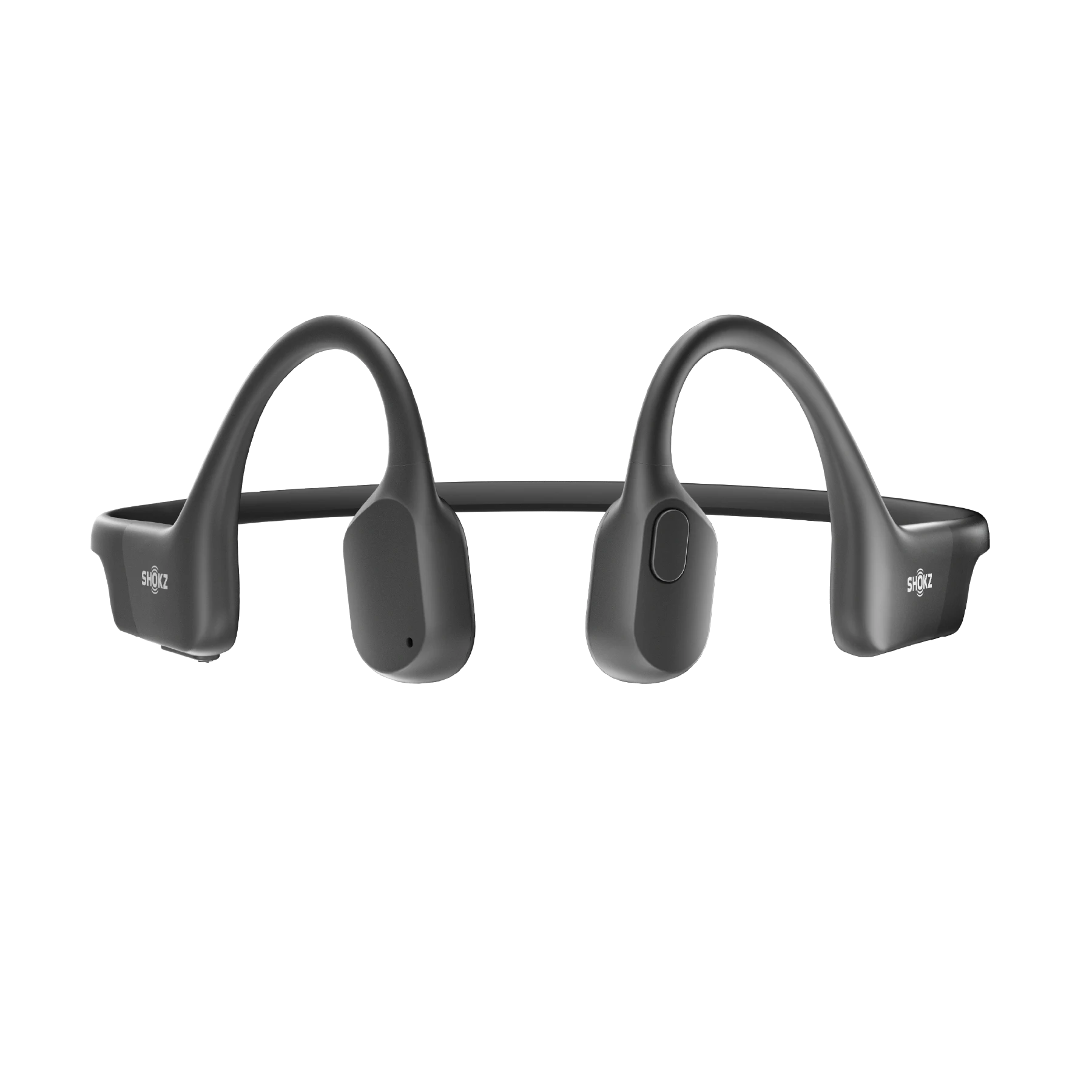 Shokz OpenRun Black open-ear headphones shown from an alternate angle.