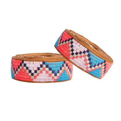 Two vibrant beaded bicycle bartape featuring a brown and pink design, perfect for a summer vibe.

