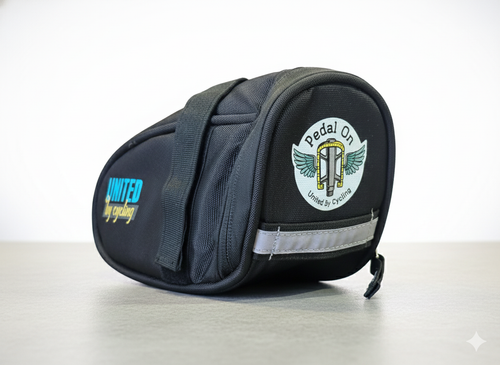 Compact bike saddle bag with YKK zipper and reflective bands