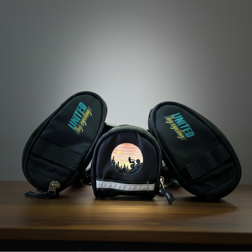 Compact bike saddle bag with YKK zipper and reflective bands