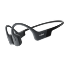 Shokz OpenRun Black bone conduction headphones, front product shot on white background.
