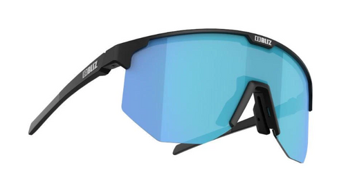 Black and blue Bliz Hero sport sunglasses with mirrored lenses, designed for athletic use and outdoor activities
