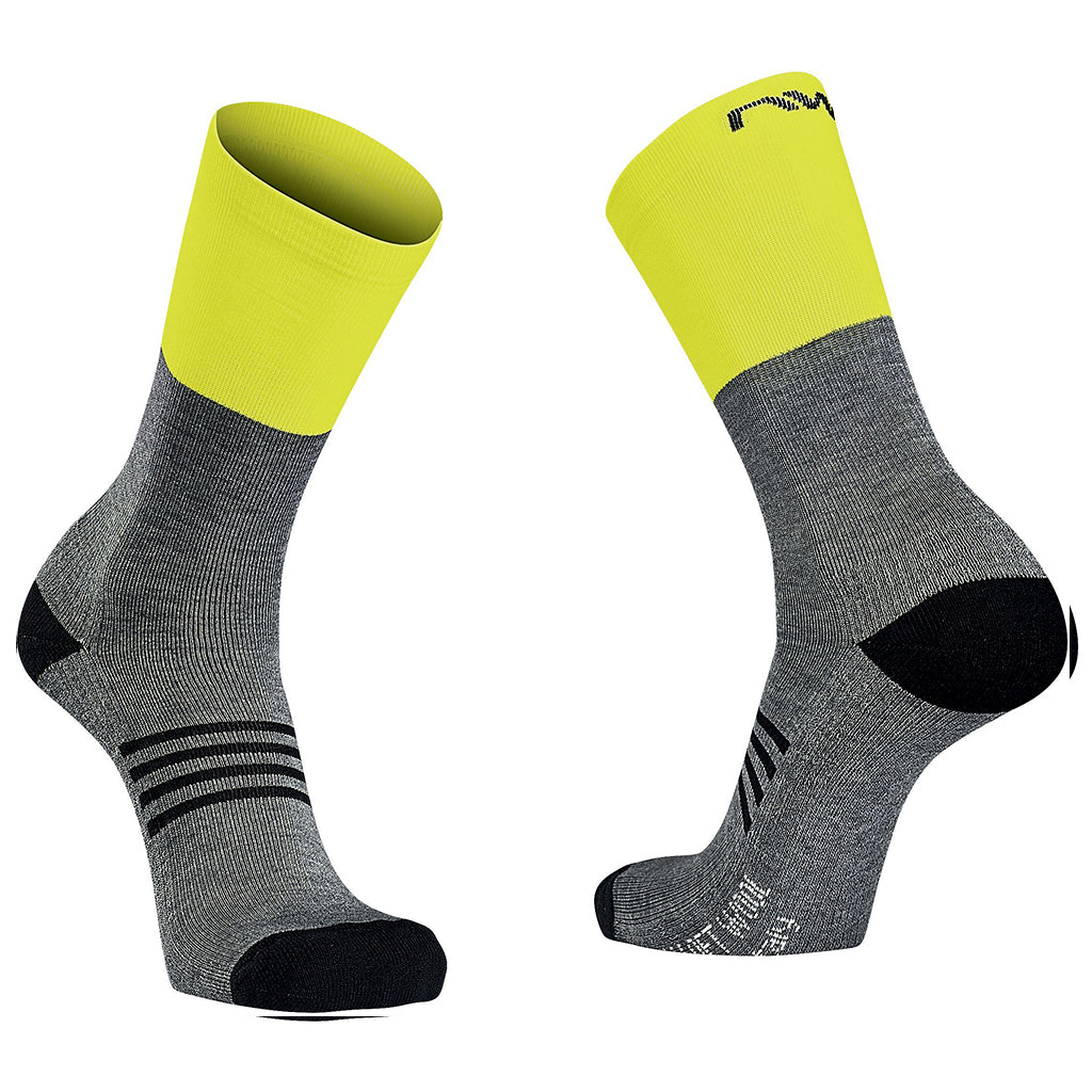 Northwave Extreme Pro Winter Socks in Grey/Yellow showing double elastic rib top