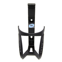 Front view of the black Cateye BC-300 bottle cage, showing the Cateye logo and mounting holes.