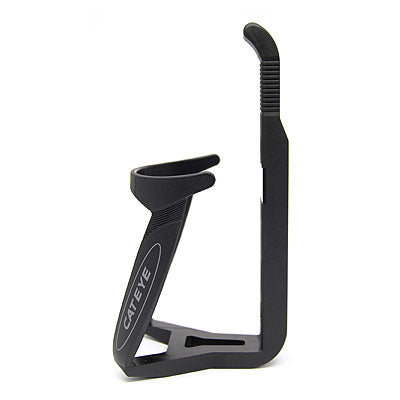 Side profile of the black Cateye BC-300 bottle cage, showing its angled design and Cateye branding.