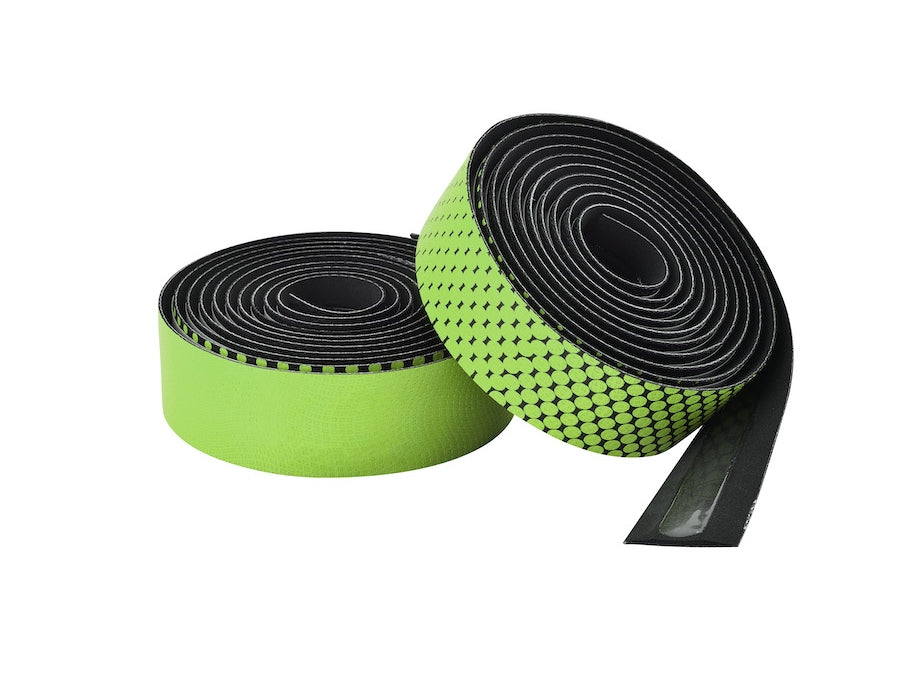 Advanced neon green cycling bar tape wrapped on a handlebar